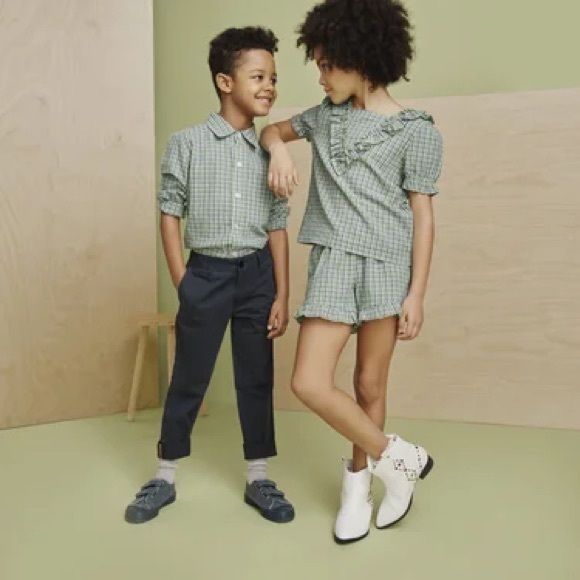 Maisonette Kids Maison Me Max Button Down Green Check - Picture 2 of 3